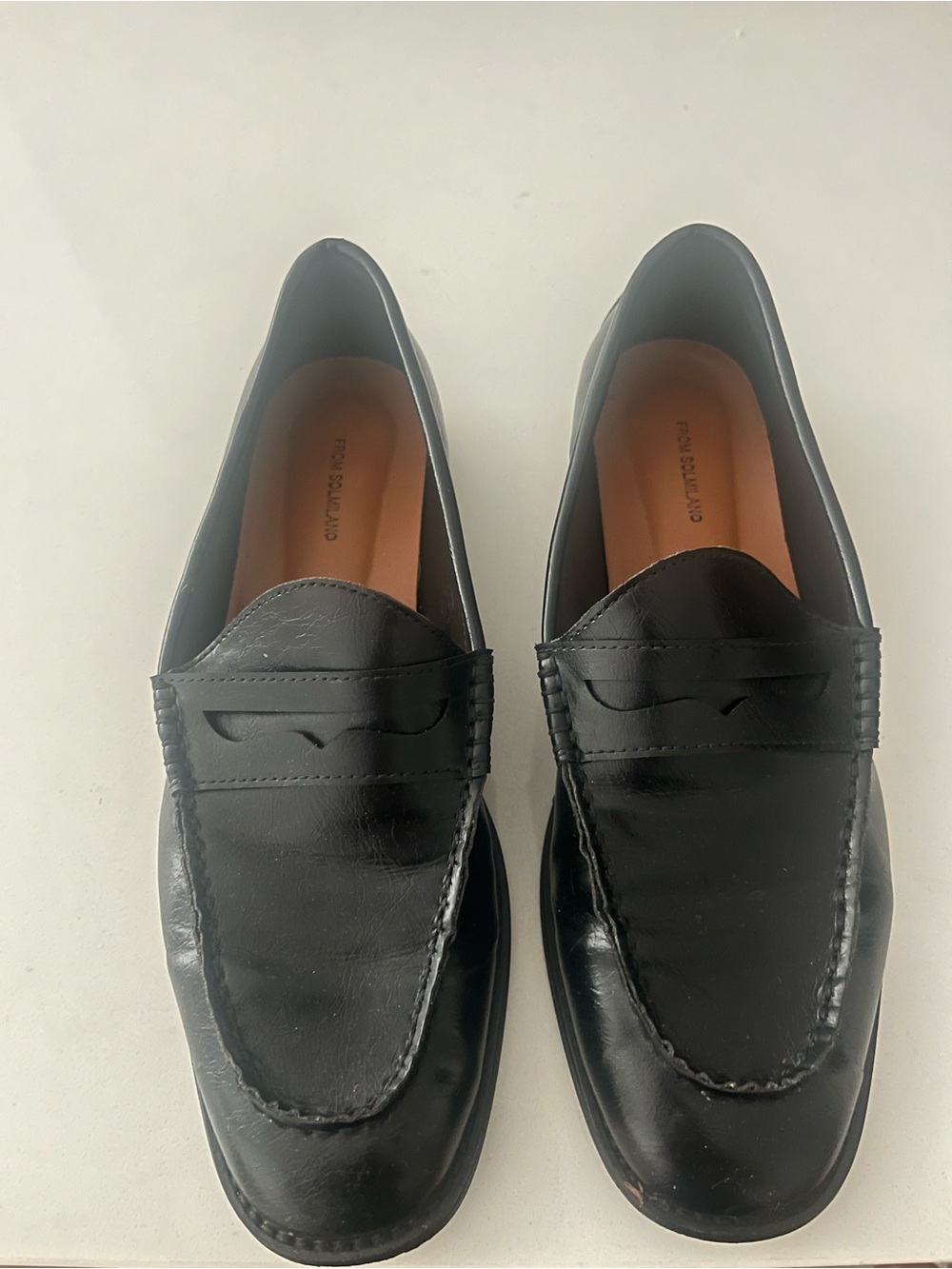 Black Leather Penny Loafers - Peche